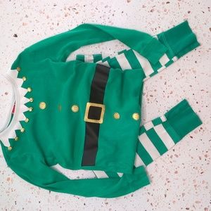 Christmas Elf Pajama Set Cotton Knit Green Stripe Gold Metallic Detail | 6